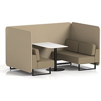 Brixworth 4 Seater Bench Booth With Table, Black Legs, White Table With Black Leg, Main Line Flax Fabric, Upminster Panels And Bank Sofa