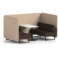 Brixworth 4 Seater Bench Booth With Table, Black Legs, White Table With Black Leg, Synergy Fabric, Affix Panels And Wed Sofa