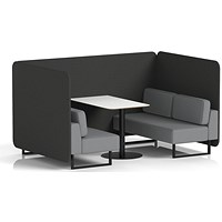 Brixworth 4 Seater Bench Booth With Table, Black Legs, White Table With Black Leg, Synergy Fabric, Partner Panels And Mix Sofa