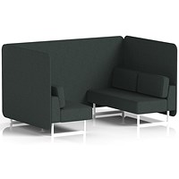 Brixworth 4 Seater Bench Booth, White Legs, Rivet Fabric, Charcoal Panels And Sofa
