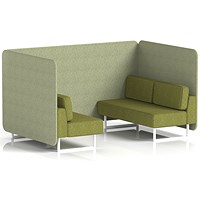 Brixworth 4 Seater Bench Booth, White Legs, Rivet Fabric, Burnish Panels And Olive Sofa