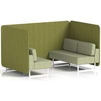 Brixworth 4 Seater Bench Booth, White Legs, Rivet Fabric, Olive Panels And Burnish Sofa