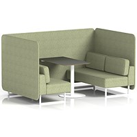 Brixworth 4 Seater Bench Booth With Table. White Legs, Black Table With White Leg, Rivet Fabric, Burnish Panels And Sofa