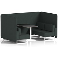 Brixworth 4 Seater Bench Booth With Table. White Legs, Black Table With White Leg, Rivet Fabric, Charcoal Panels And Sofa