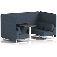 Brixworth 4 Seater Bench Booth With Table. White Legs, Black Table With White Leg, Rivet Fabric, Crucible Panels And Sofa