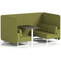 Brixworth 4 Seater Bench Booth With Table. White Legs, Black Table With White Leg, Rivet Fabric, Olive Panels And Sofa