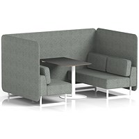 Brixworth 4 Seater Bench Booth With Table. White Legs, Black Table With White Leg, Rivet Fabric, Prime Panels And Sofa