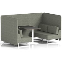 Brixworth 4 Seater Bench Booth With Table. White Legs, Black Table With White Leg, Rivet Fabric, Vitreous Panels And Sofa