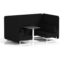 Brixworth 4 Seater Bench Booth With Table. White Legs, Black Table With White Leg, X2 Fabric, Diameter Panels And Sofa