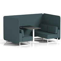 Brixworth 4 Seater Bench Booth With Table. White Legs, Black Table With White Leg, X2 Fabric, Polygon Panels And Sofa