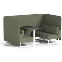 Brixworth 4 Seater Bench Booth With Table. White Legs, Black Table With White Leg, Main Line Flax Fabric, Monument Panels And Sofa