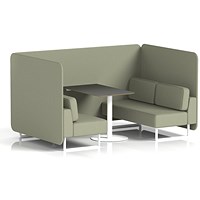 Brixworth 4 Seater Bench Booth With Table. White Legs, Black Table With White Leg, Main Line Flax Fabric, Newbury Panels And Sofa