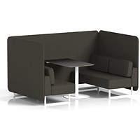 Brixworth 4 Seater Bench Booth With Table. White Legs, Black Table With White Leg, Main Line Flax Fabric, Temple Panels And Sofa