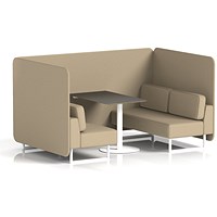 Brixworth 4 Seater Bench Booth With Table. White Legs, Black Table With White Leg, Main Line Flax Fabric, Upminster Panels And Sofa