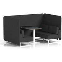 Brixworth 4 Seater Bench Booth With Table. White Legs, Black Table With White Leg, Synergy Fabric, Mix Panels And Sofa