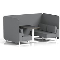 Brixworth 4 Seater Bench Booth With Table. White Legs, Black Table With White Leg, Synergy Fabric, Partner Panels And Sofa