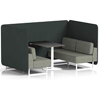 Brixworth 4 Seater Bench Booth With Table. White Legs, Black Table With White Leg, Rivet Fabric, Charcoal Panels And Vitreous Sofa