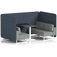 Brixworth 4 Seater Bench Booth With Table. White Legs, Black Table With White Leg, Rivet Fabric, Crucible Panels And Prime Sofa