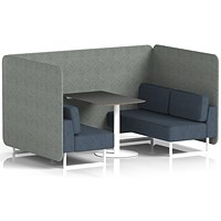 Brixworth 4 Seater Bench Booth With Table. White Legs, Black Table With White Leg, Rivet Fabric, Prime Panels And Crucible Sofa