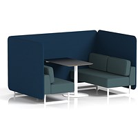 Brixworth 4 Seater Bench Booth With Table. White Legs, Black Table With White Leg, X2 Fabric, Calculus Panels And Polygon Sofa