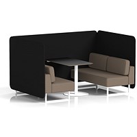 Brixworth 4 Seater Bench Booth With Table. White Legs, Black Table With White Leg, X2 Fabric, Diameter Panels And Theory Sofa