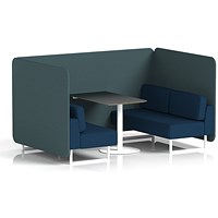 Brixworth 4 Seater Bench Booth With Table. White Legs, Black Table With White Leg, X2 Fabric, Polygon Panels And Calculus Sofa