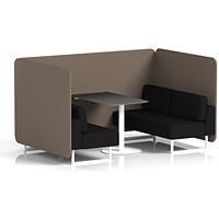 Brixworth 4 Seater Bench Booth With Table. White Legs, Black Table With White Leg, X2 Fabric, Theory Panels And Diameter Sofa