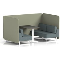 Brixworth 4 Seater Bench Booth With Table. White Legs, Black Table With White Leg, Main Line Flax Fabric, Newbury Panels And Westminster Sofa