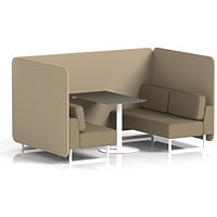 Brixworth 4 Seater Bench Booth With Table. White Legs, Black Table With White Leg, Main Line Flax Fabric, Upminster Panels And Bank Sofa