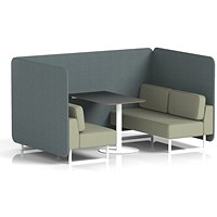Brixworth 4 Seater Bench Booth With Table. White Legs, Black Table With White Leg, Main Line Flax Fabric, Westminster Panels And Newbury Sofa