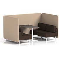 Brixworth 4 Seater Bench Booth With Table. White Legs, Black Table With White Leg, Synergy Fabric, Affix Panels And Wed Sofa