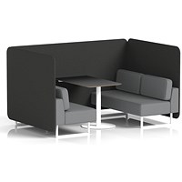 Brixworth 4 Seater Bench Booth With Table. White Legs, Black Table With White Leg, Synergy Fabric, Mix Panels And Partner Sofa