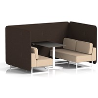 Brixworth 4 Seater Bench Booth With Table. White Legs, Black Table With White Leg, Synergy Fabric, Wed Panels And Affix Sofa