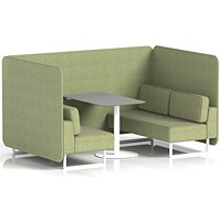 Brixworth 4 Seater Bench Booth With Table, White Legs, Grey Table With White Leg, Rivet Fabric, Burnish Panels And Sofa