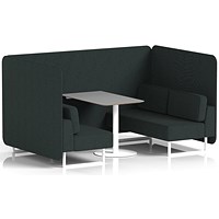 Brixworth 4 Seater Bench Booth With Table, White Legs, Grey Table With White Leg, Rivet Fabric, Charcoal Panels And Sofa