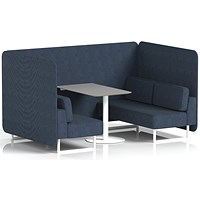 Brixworth 4 Seater Bench Booth With Table, White Legs, Grey Table With White Leg, Rivet Fabric, Crucible Panels And Sofa