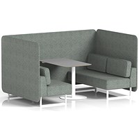 Brixworth 4 Seater Bench Booth With Table, White Legs, Grey Table With White Leg, Rivet Fabric, Prime Panels And Sofa