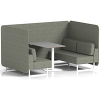 Brixworth 4 Seater Bench Booth With Table, White Legs, Grey Table With White Leg, Rivet Fabric, Vitreous Panels And Sofa
