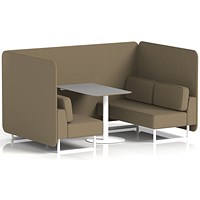 Brixworth 4 Seater Bench Booth With Table, White Legs, Grey Table With White Leg, Main Line Flax Fabric, Bank Panels And Sofa