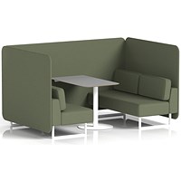 Brixworth 4 Seater Bench Booth With Table, White Legs, Grey Table With White Leg, Main Line Flax Fabric, Monument Panels And Sofa