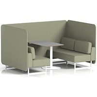 Brixworth 4 Seater Bench Booth With Table, White Legs, Grey Table With White Leg, Main Line Flax Fabric, Newbury Panels And Sofa