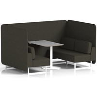 Brixworth 4 Seater Bench Booth With Table, White Legs, Grey Table With White Leg, Main Line Flax Fabric, Temple Panels And Sofa
