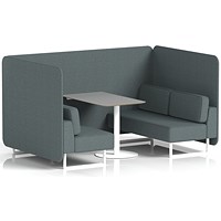 Brixworth 4 Seater Bench Booth With Table, White Legs, Grey Table With White Leg, Main Line Flax Fabric, Westminster Panels And Sofa