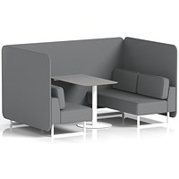 Brixworth 4 Seater Bench Booth With Table, White Legs, Grey Table With White Leg, Synergy Fabric, Partner Panels And Sofa