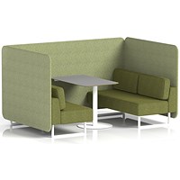 Brixworth 4 Seater Bench Booth With Table, White Legs, Grey Table With White Leg, Rivet Fabric, Burnish Panels And Olive Sofa