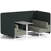 Brixworth 4 Seater Bench Booth With Table, White Legs, Grey Table With White Leg, Rivet Fabric, Charcoal Panels And Vitreous Sofa