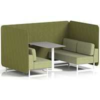 Brixworth 4 Seater Bench Booth With Table, White Legs, Grey Table With White Leg, Rivet Fabric, Olive Panels And Burnish Sofa
