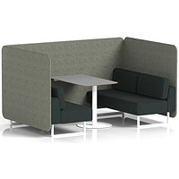 Brixworth 4 Seater Bench Booth With Table, White Legs, Grey Table With White Leg, Rivet Fabric, Prime Panels And Crucible Sofa