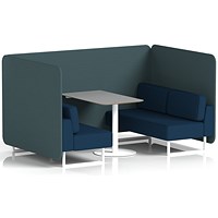 Brixworth 4 Seater Bench Booth With Table, White Legs, Grey Table With White Leg, X2 Fabric, Polygon Panels And Calculus Sofa