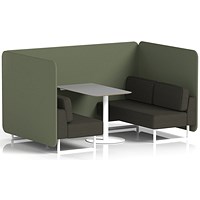 Brixworth 4 Seater Bench Booth With Table, White Legs, Grey Table With White Leg, Main Line Flax Fabric, Monument Panels And Temple Sofa